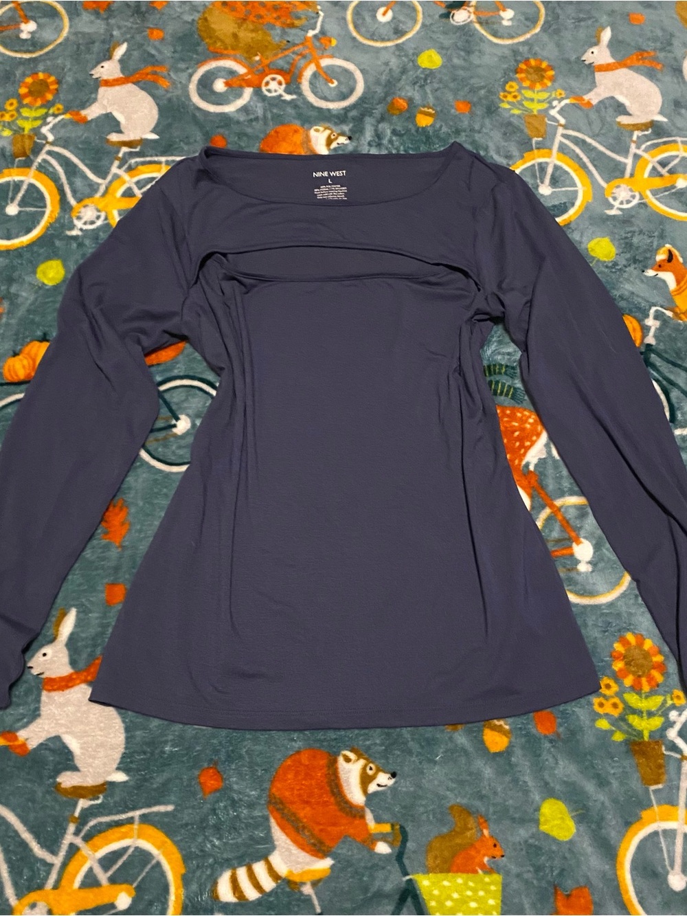 Navy Blue Keyhole Neckline Long Sleeve Top Nine West Women’s Large